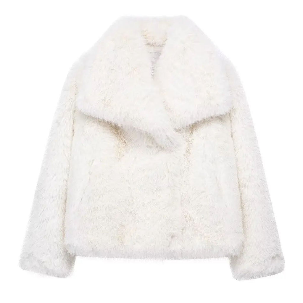 Elegant women's coat made of warm, fluffy faux fur