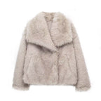 Elegant women's coat made of warm, fluffy faux fur