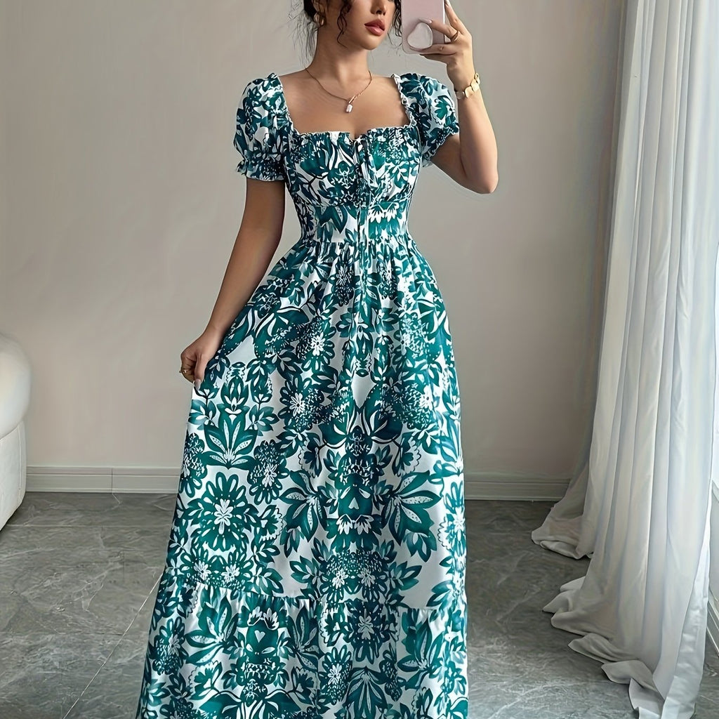 Elegant long dress with floral print.