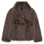 Elegant women's coat made of warm, fluffy faux fur