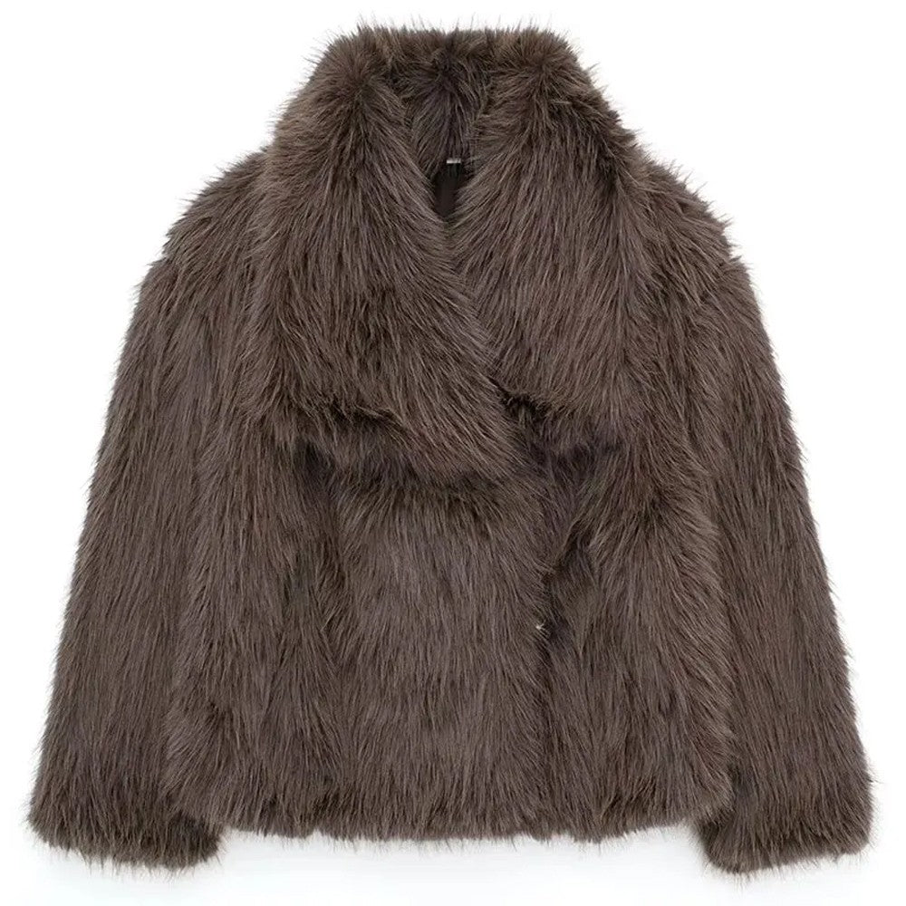 Elegant women's coat made of warm, fluffy faux fur