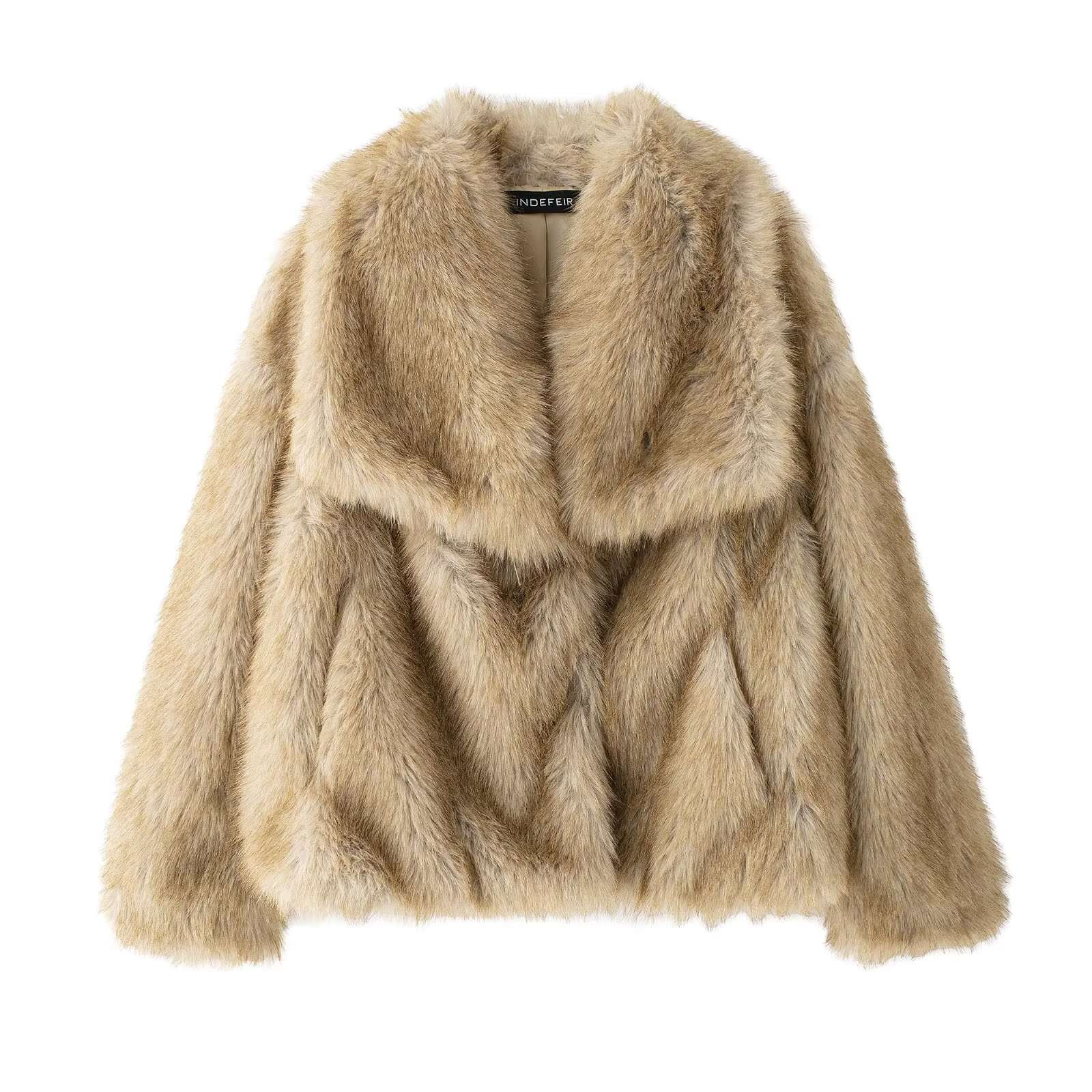 Elegant women's coat made of warm, fluffy faux fur