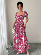 Elegant long dress with floral print.