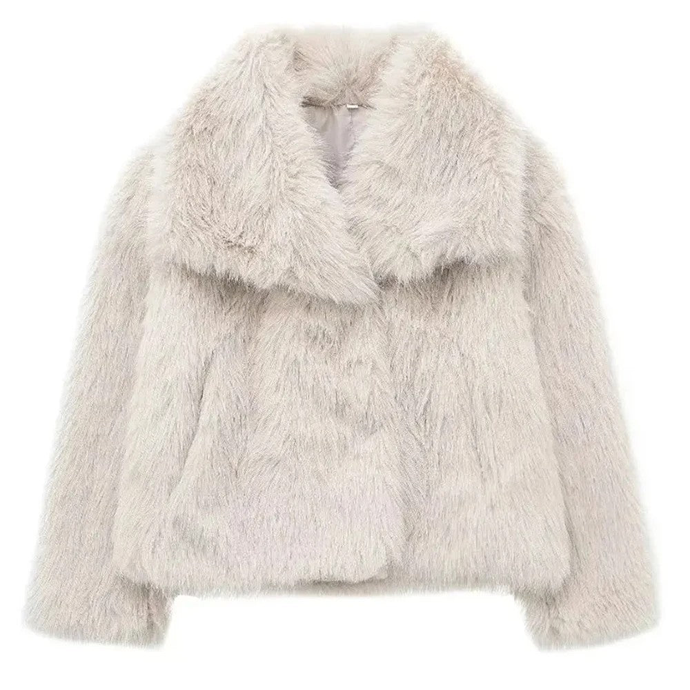 Elegant women's coat made of warm, fluffy faux fur