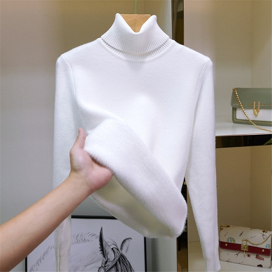 Thicken Velvet Turtleneck Sweater Women Korean Fashion Lined Warm Sueter Knitted Pullover Slim Top Winter Jersey Knitwear Jumper