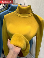 Thicken Velvet Turtleneck Sweater Women Korean Fashion Lined Warm Sueter Knitted Pullover Slim Top Winter Jersey Knitwear Jumper