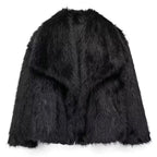 Elegant women's coat made of warm, fluffy faux fur