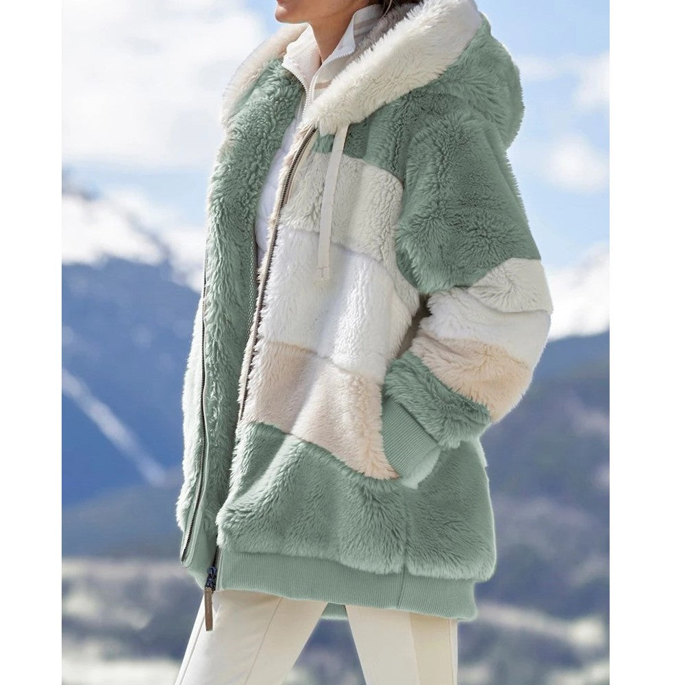 Oversized Jacket for Women Coat  Autumn Winter Warm Plush Pocket Hooded Streetwear Loose Lady Zipper coat