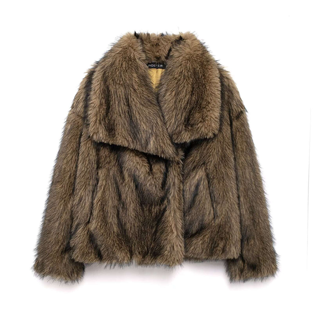 Elegant women's coat made of warm, fluffy faux fur