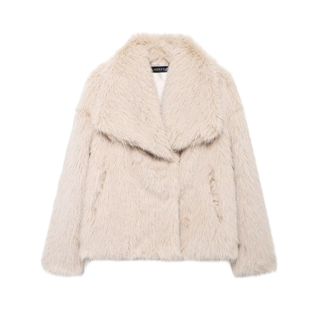 Elegant women's coat made of warm, fluffy faux fur