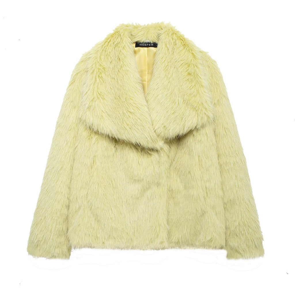 Elegant women's coat made of warm, fluffy faux fur