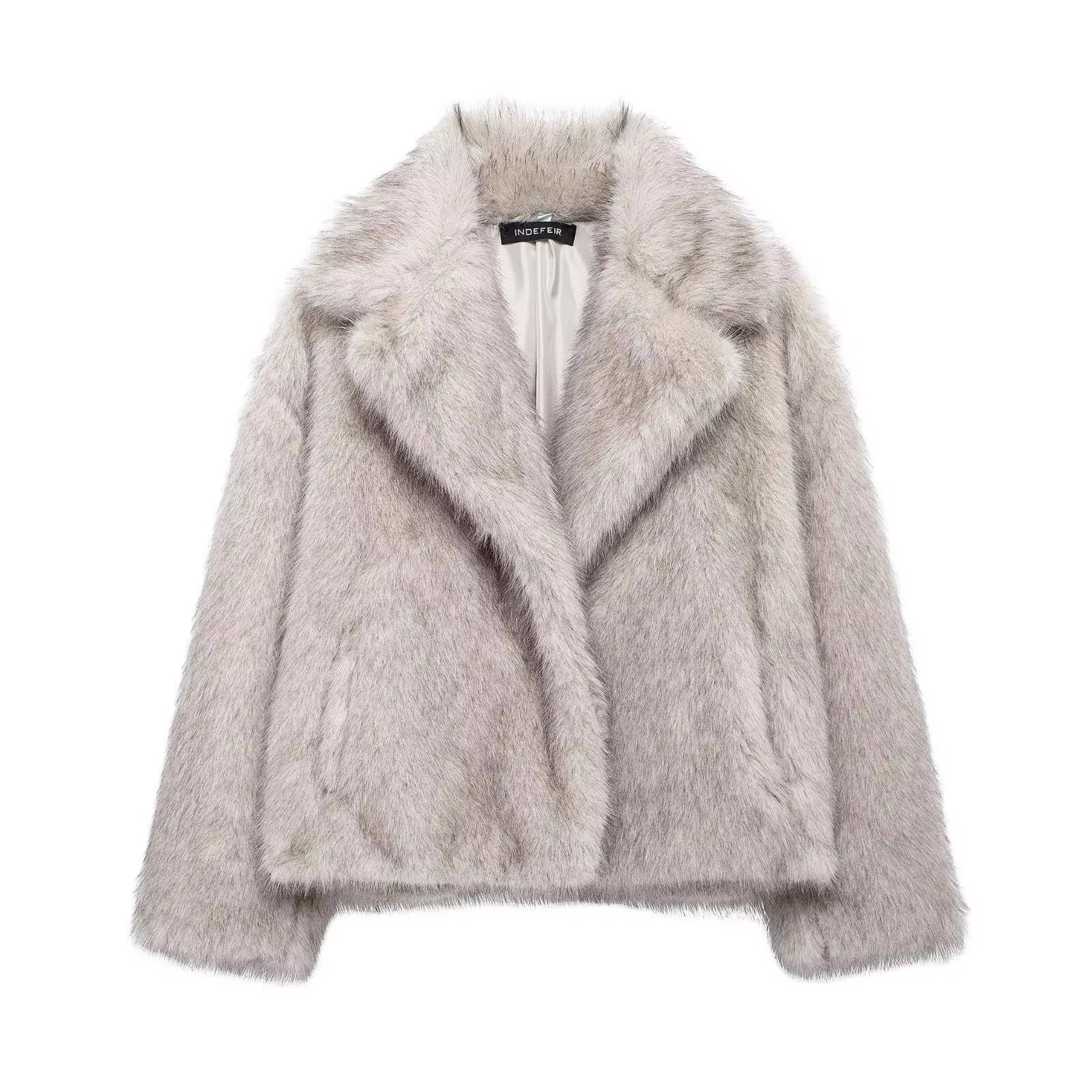 HH Women Elegant Faux Fur Coat Warm Fluffy Loose Long Sleeve Lapel Jacket Autumn Winter Fashion High Street Lady Outerwear