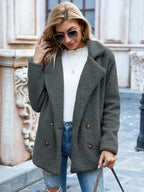 Loose Lapel Fluffy Coat Winter Button Jacket Cardigan Outwear For Women Clothing