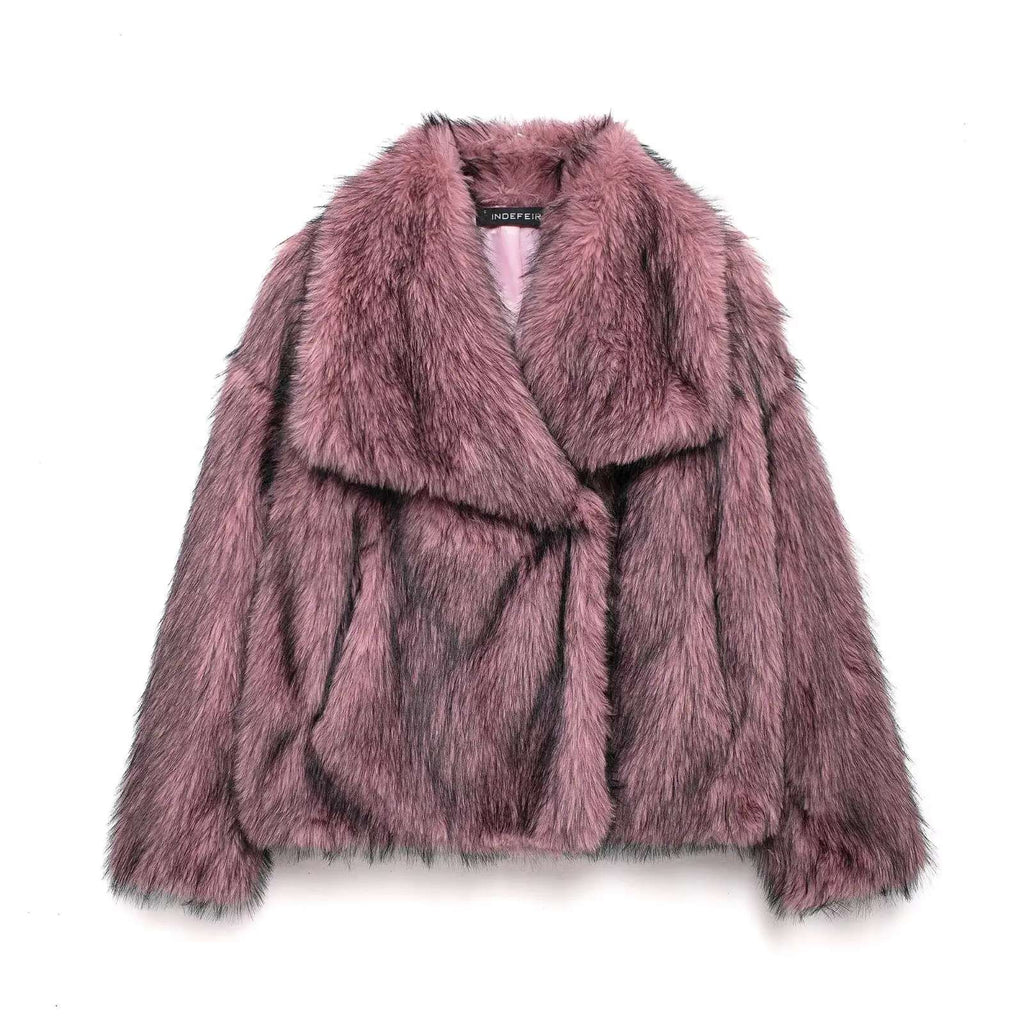 Elegant women's coat made of warm, fluffy faux fur