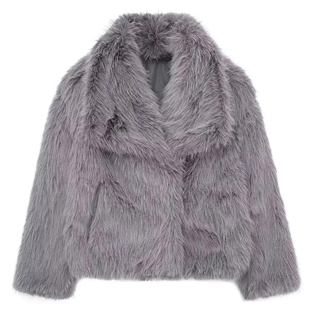 Elegant women's coat made of warm, fluffy faux fur
