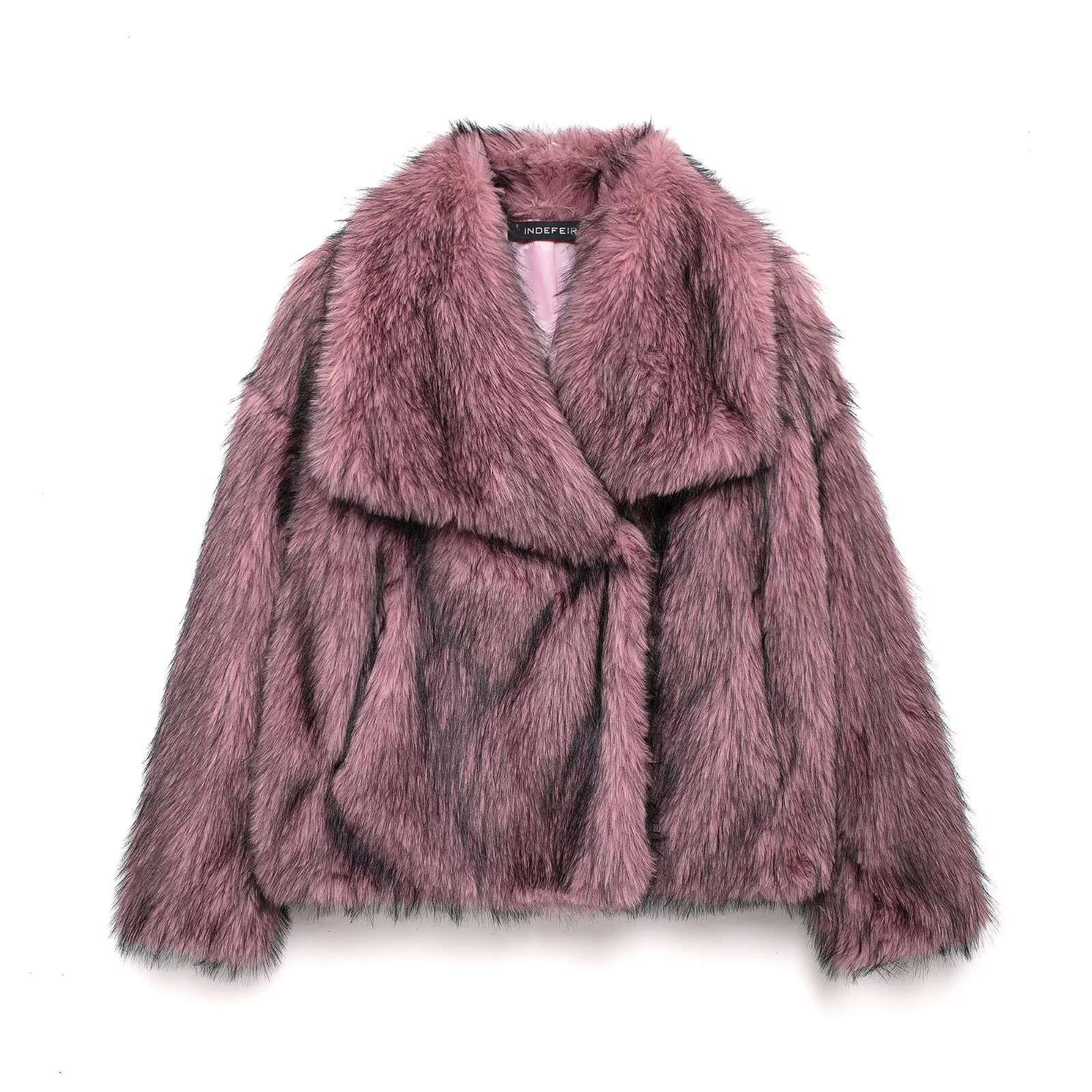 Elegant women's coat made of warm, fluffy faux fur