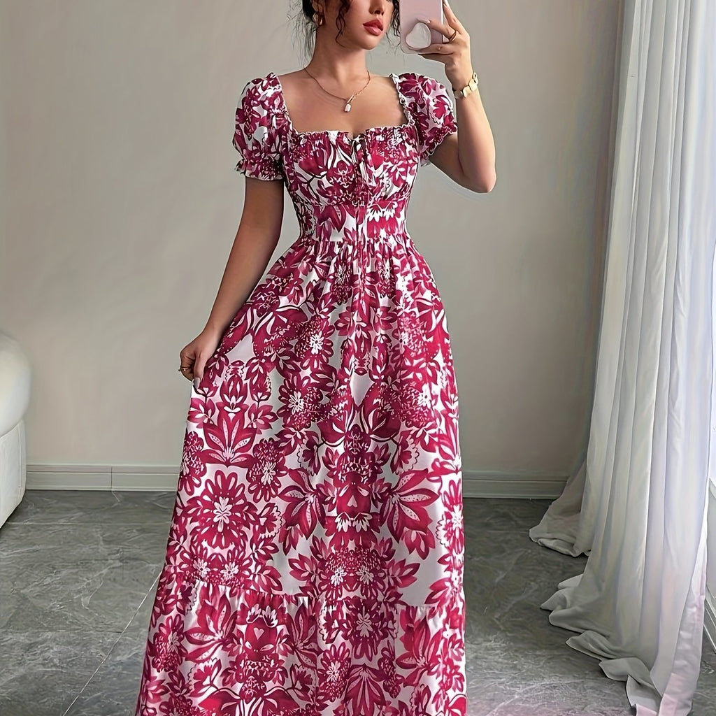 Elegant long dress with floral print.