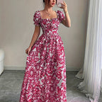 Elegant long dress with floral print.