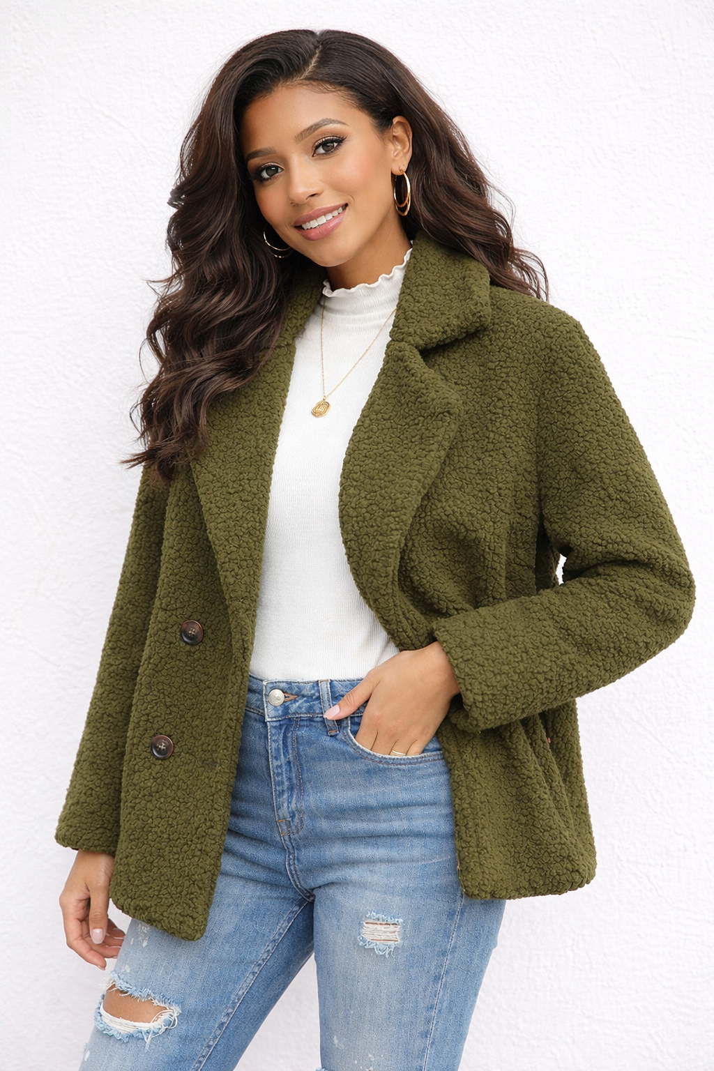 Loose Lapel Fluffy Coat Winter Button Jacket Cardigan Outwear For Women Clothing