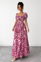 Elegant long dress with floral print.