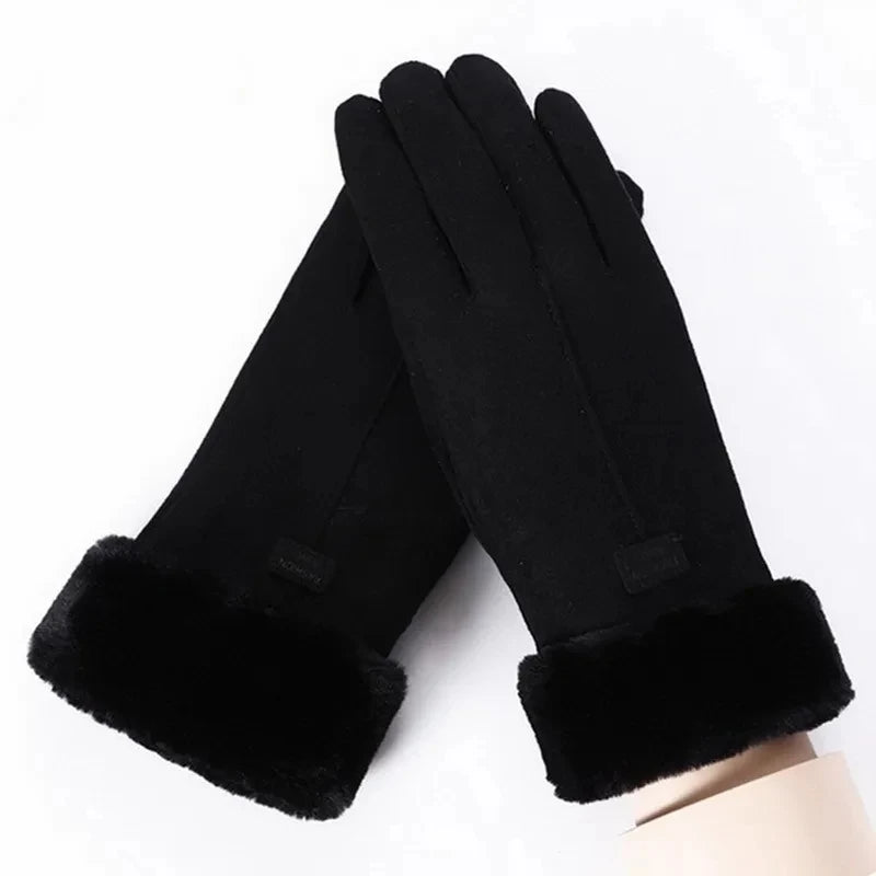 Women's winter gloves, plush, modern and warm, in suede
