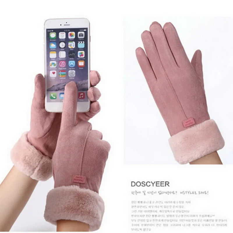 Women's winter gloves, plush, modern and warm, in suede