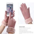 Women's winter gloves, plush, modern and warm, in suede