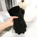 Women's winter gloves, plush, modern and warm, in suede