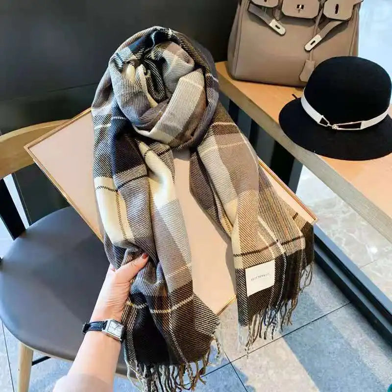 Women's winter scarf with a classic British plaid pattern
