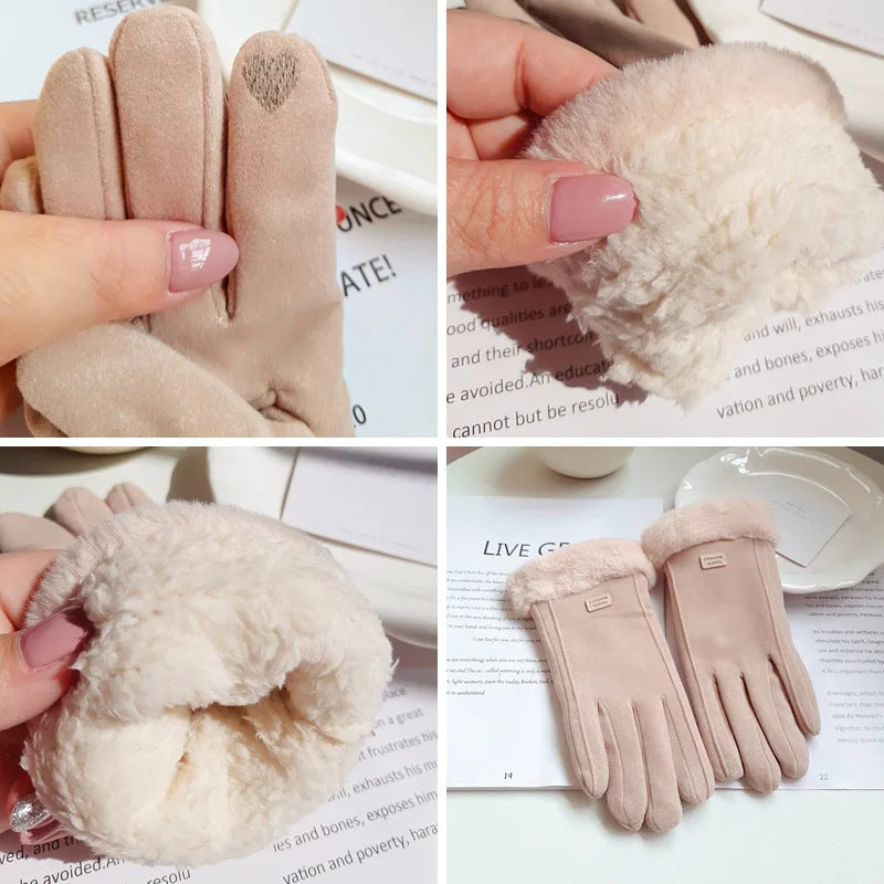 Women's winter gloves, plush, modern and warm, in suede