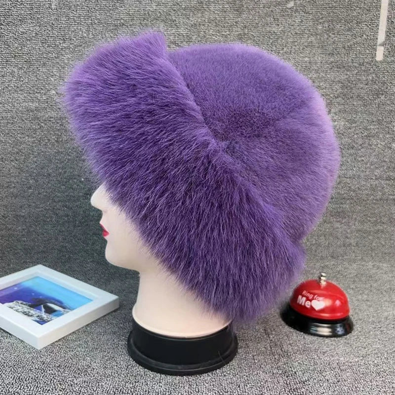 Women's winter hat made of thick, warm, and soft plush, Mongolian style, for cold and snowy weather