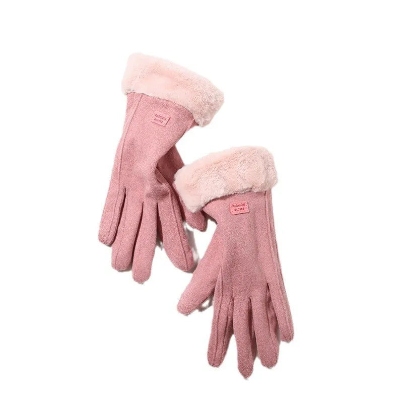 Women's winter gloves, plush, modern and warm, in suede
