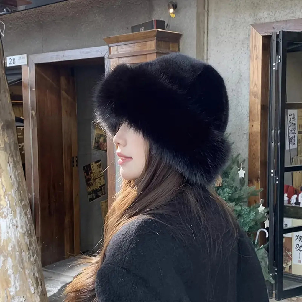 Women's winter hat made of thick, warm, and soft plush, Mongolian style, for cold and snowy weather