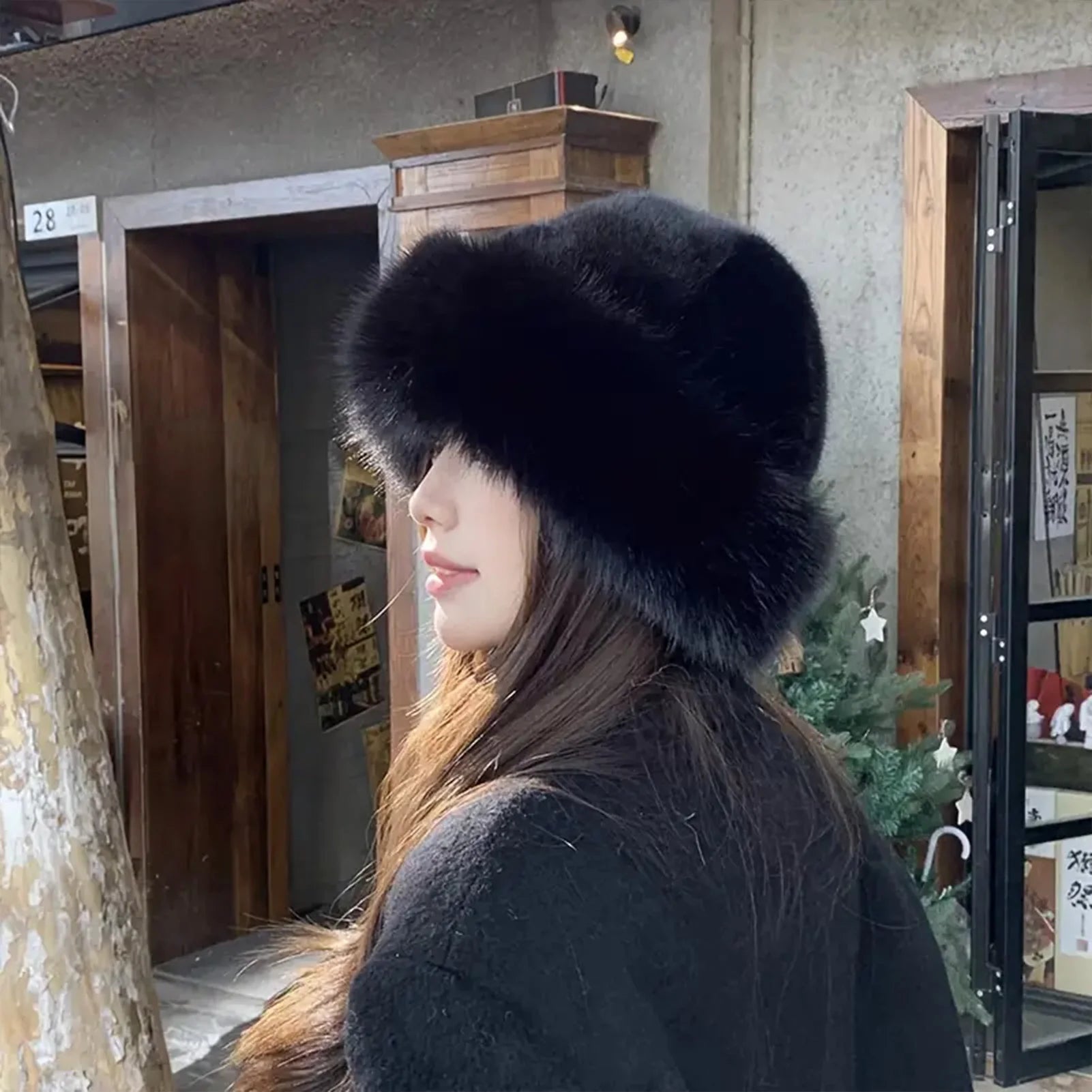 Women's winter hat made of thick, warm, and soft plush, Mongolian style, for cold and snowy weather