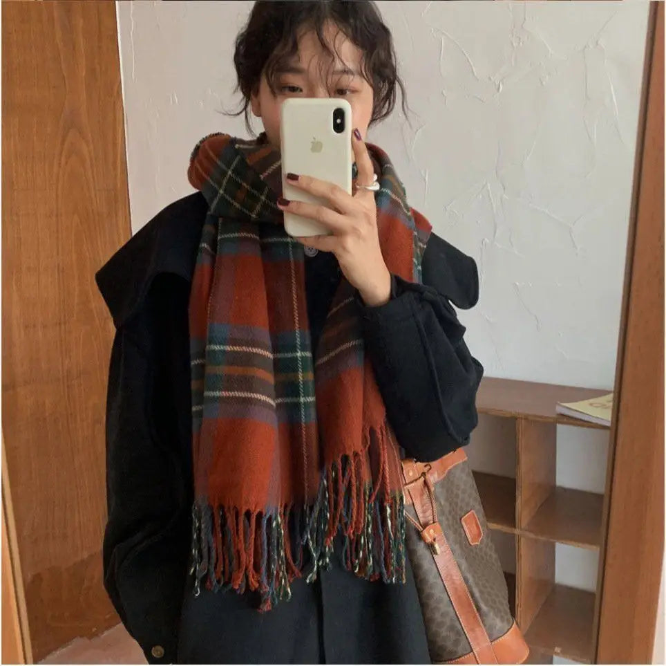 Women's winter scarf with a classic British plaid pattern