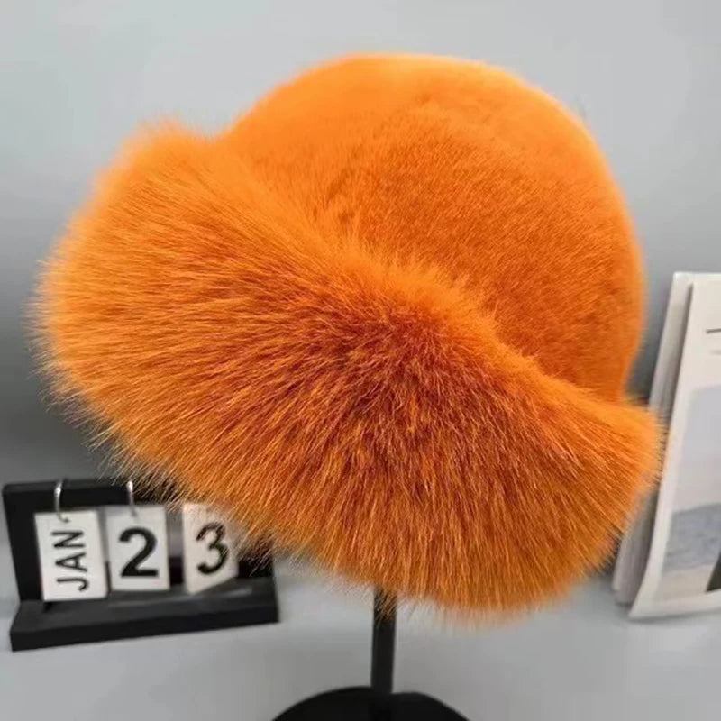 Women's winter hat made of thick, warm, and soft plush, Mongolian style, for cold and snowy weather
