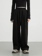 Women's streetwear pants, plain, loose-fitting, new, with drawstring, sporty, casual, high-waisted, for autumn and winter