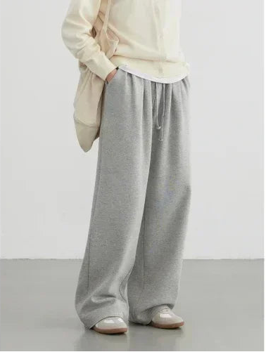 Women's streetwear pants, plain, loose-fitting, new, with drawstring, sporty, casual, high-waisted, for autumn and winter