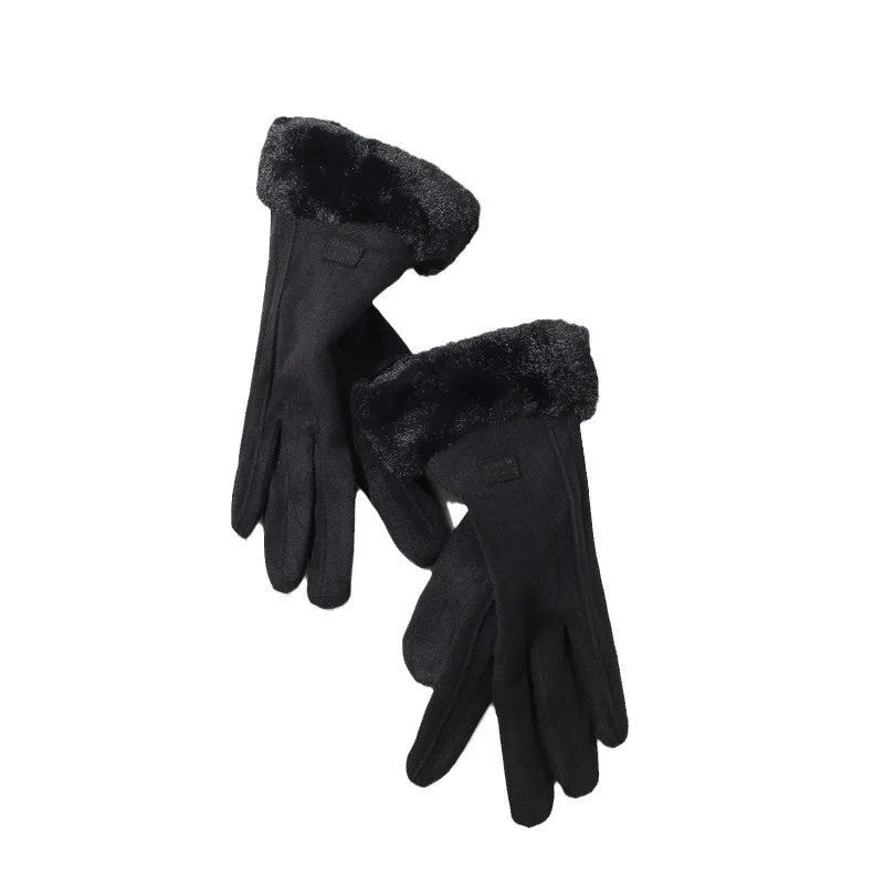 Women's winter gloves, plush, modern and warm, in suede