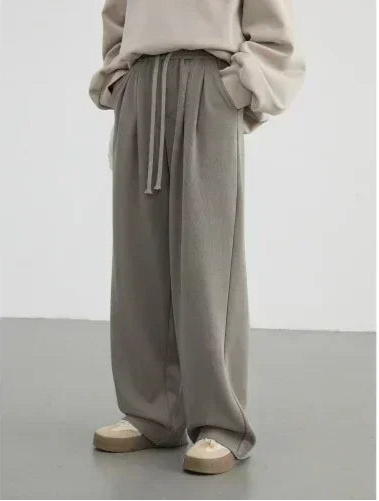 Women's streetwear pants, plain, loose-fitting, new, with drawstring, sporty, casual, high-waisted, for autumn and winter