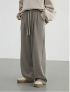 Women's streetwear pants, plain, loose-fitting, new, with drawstring, sporty, casual, high-waisted, for autumn and winter