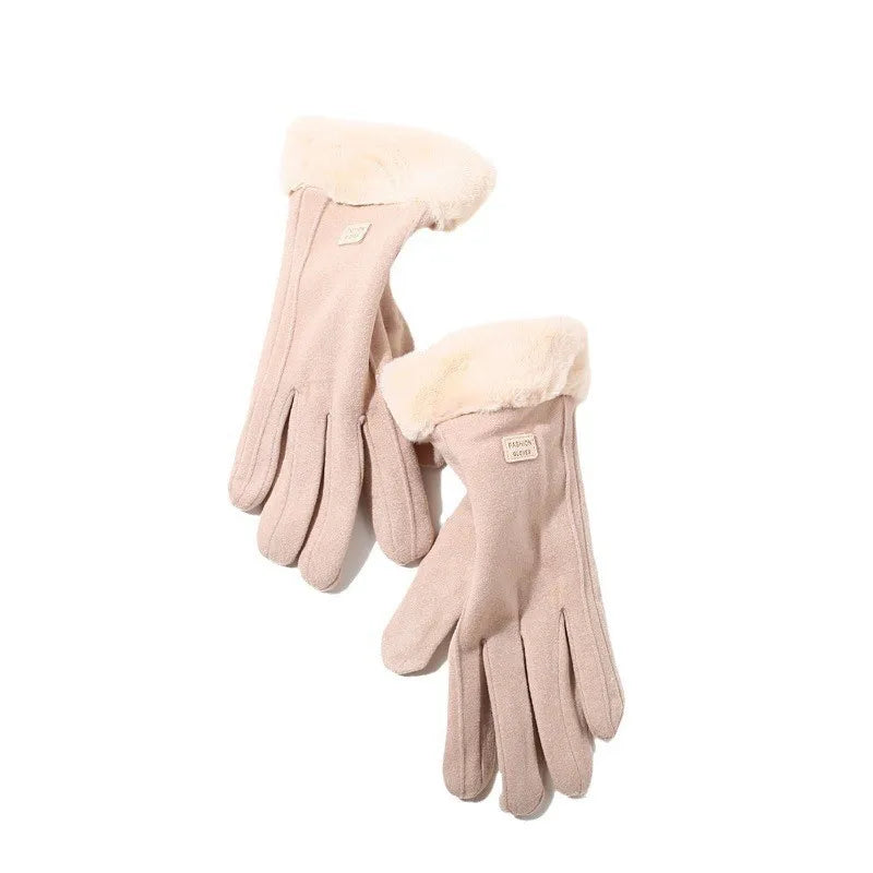 Women's winter gloves, plush, modern and warm, in suede