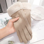 Women's winter gloves, plush, modern and warm, in suede