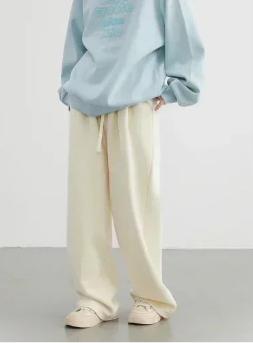 Women's streetwear pants, plain, loose-fitting, new, with drawstring, sporty, casual, high-waisted, for autumn and winter