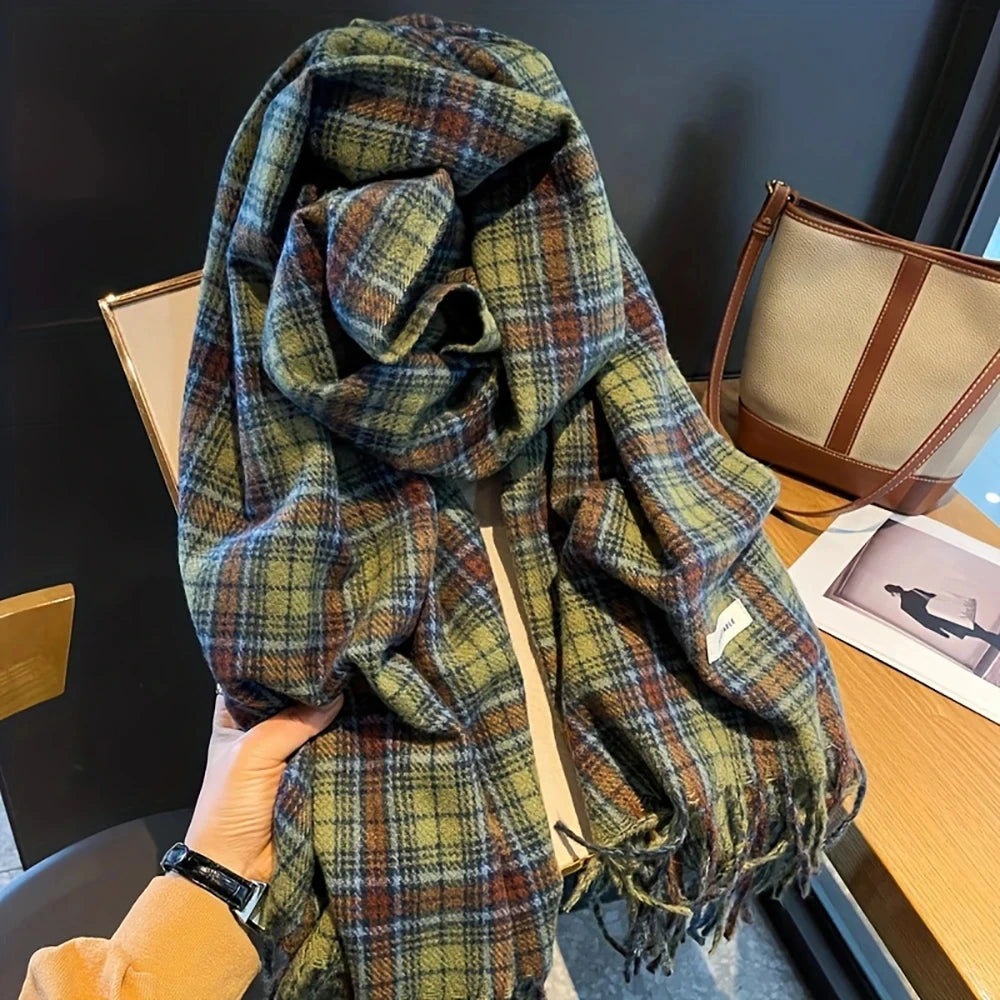 Women's winter scarf with a classic British plaid pattern