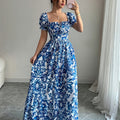 Elegant long dress with floral print.