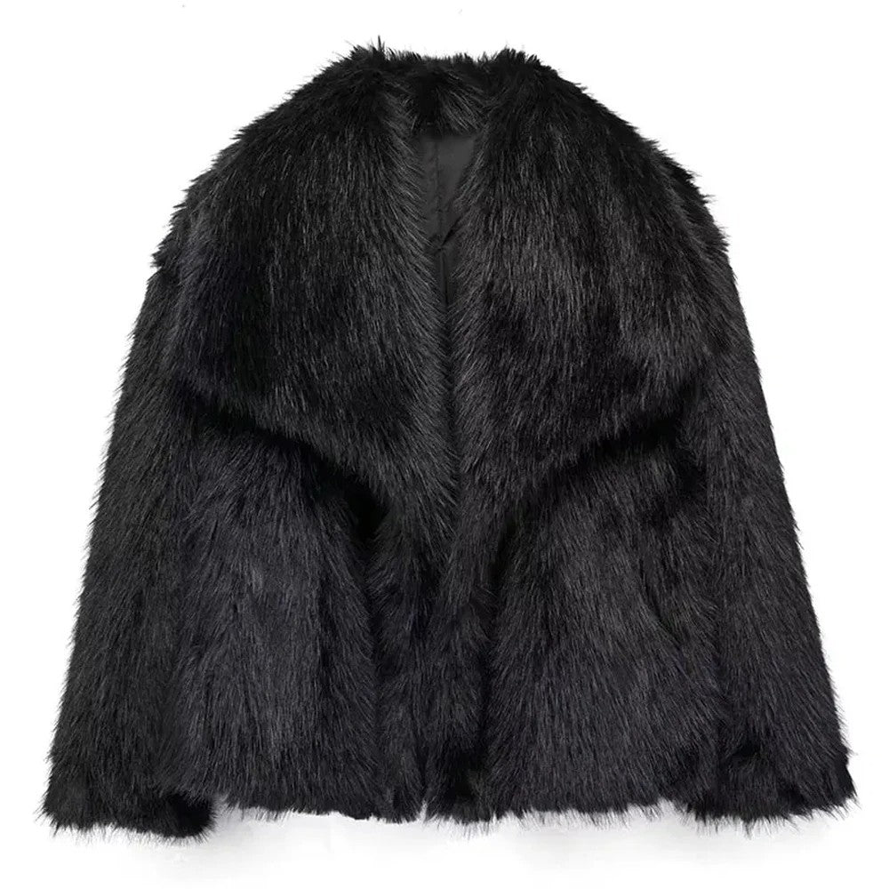 Elegant women's coat made of warm, fluffy faux fur
