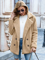 Loose Lapel Fluffy Coat Winter Button Jacket Cardigan Outwear For Women Clothing