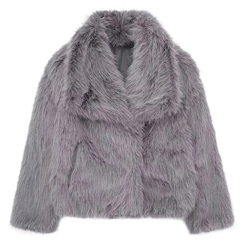 Elegant women's coat made of warm, fluffy faux fur