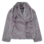 Elegant women's coat made of warm, fluffy faux fur